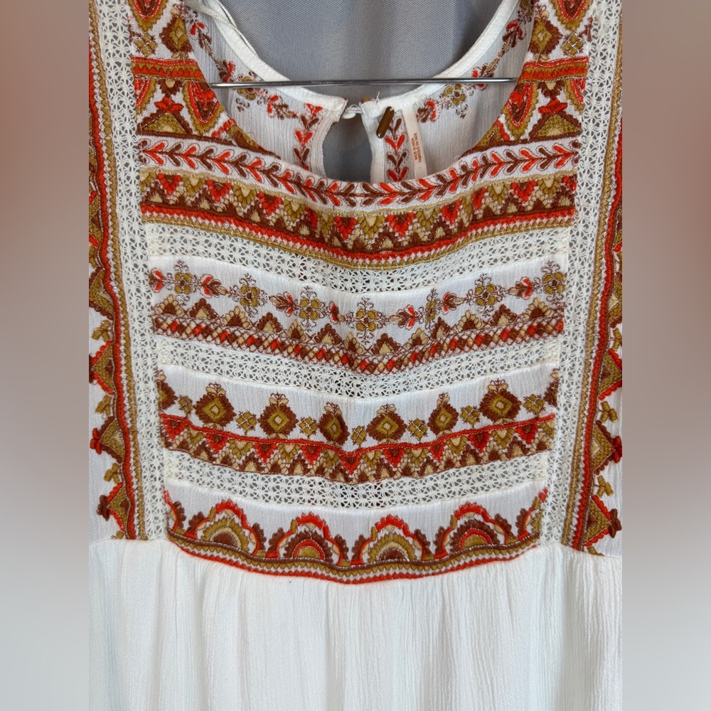 Free People Sunrise Wanderer Ivory Orange Embroidered Mini Dress - Size Small - Picture 5 of 16